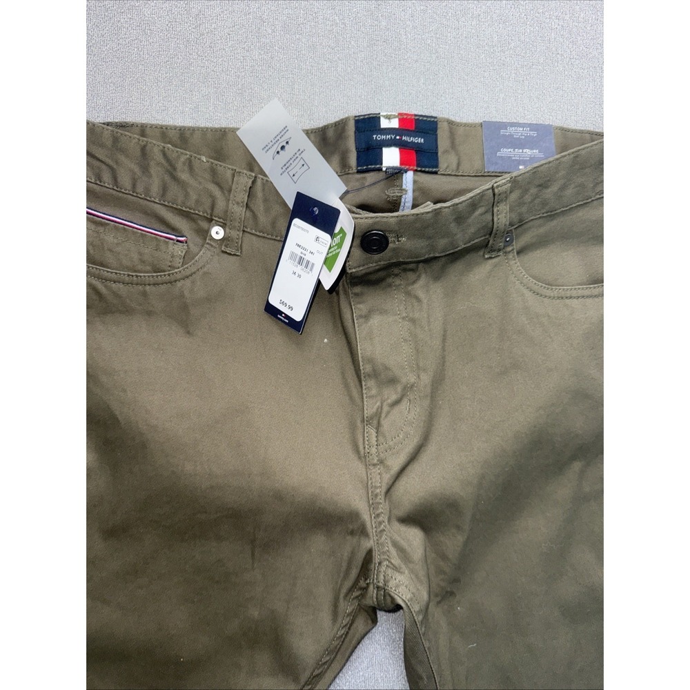 Tommy Hilfiger Mens Sz 34x30 Flex Straight Leg Stretch Logo Green 5 Pocket Pants - Picture 8 of 10